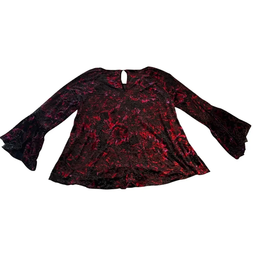 Whimsigoth Top‎ XL Velvet Burnout Bell Sleeve Witchy Goth Dark Fairy Vamp Cupio